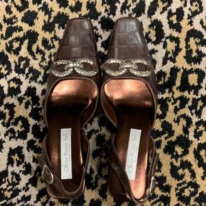 Crocodile print leather slide